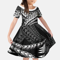 Hawaii Lauhala Tattoo Family Matching Short Sleeve Bodycon Dress and Hawaiian Shirt Hawaiian Hala Leaf Weaving LT14 Daughter's Dress Black - Polynesian Pride