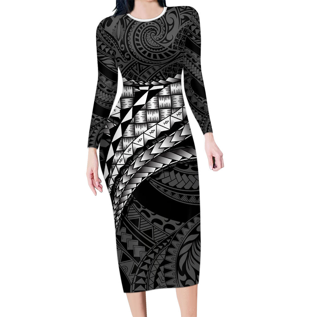 Hawaii Lauhala Tattoo Long Sleeve Bodycon Dress Hawaiian Hala Leaf Weaving