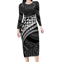 Hawaii Lauhala Tattoo Long Sleeve Bodycon Dress Hawaiian Hala Leaf Weaving