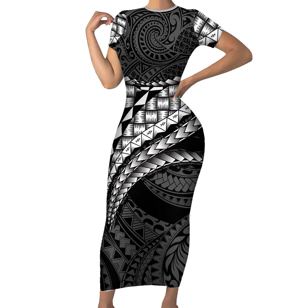 Hawaii Lauhala Tattoo Short Sleeve Bodycon Dress Hawaiian Hala Leaf Weaving