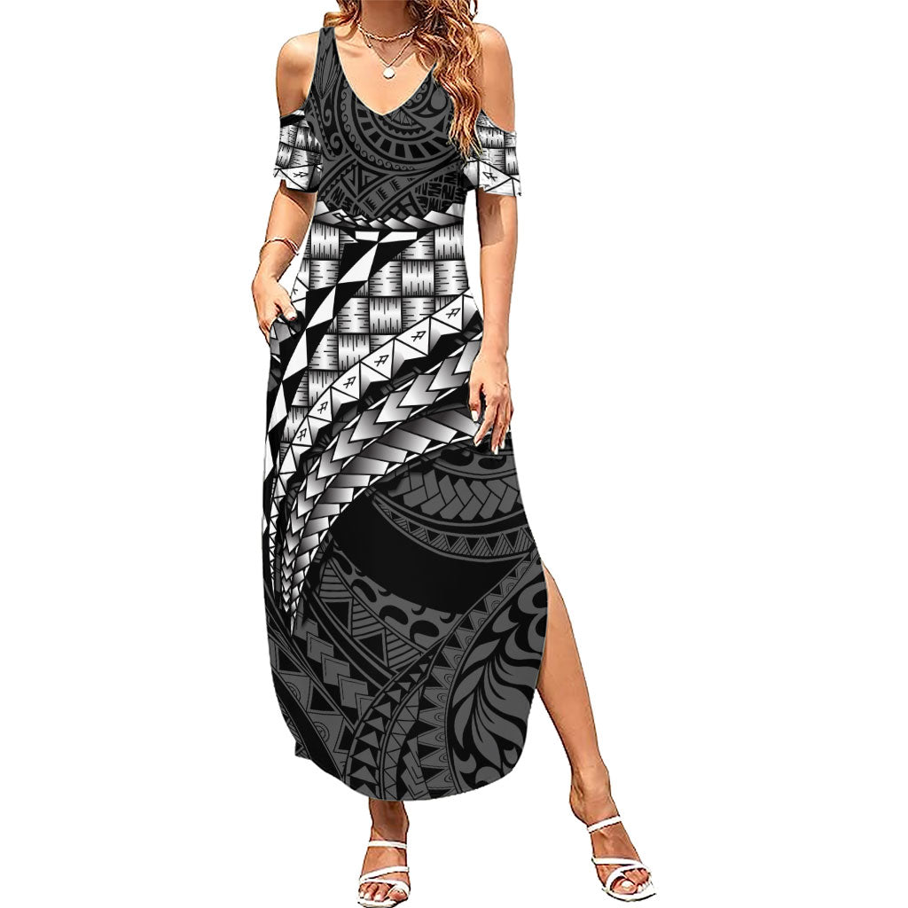 Hawaii Lauhala Tattoo Summer Maxi Dress Hawaiian Hala Leaf Weaving LT14 Women Black - Polynesian Pride