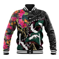 Hawaiian and Japanese Culture Baseball Jacket Crane Sakura Hibiscus Tropical Vibes