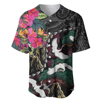 Hawaiian and Japanese Culture Baseball Jersey Crane Sakura Hibiscus Tropical Vibes