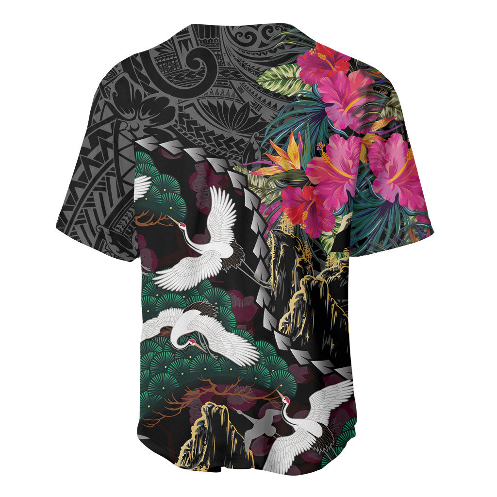 Hawaiian and Japanese Culture Baseball Jersey Crane Sakura Hibiscus Tropical Vibes