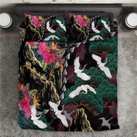 Hawaiian and Japanese Culture Bedding Set Crane Sakura Hibiscus Tropical Vibes