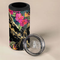 Hawaiian and Japanese Culture 4 in 1 Can Cooler Tumbler Crane Sakura Hibiscus Tropical Vibes