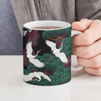 Hawaiian and Japanese Culture Ceramic Mug Crane Sakura Hibiscus Tropical Vibes