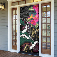 Hawaiian and Japanese Culture Door Cover Crane Sakura Hibiscus Tropical Vibes