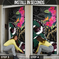 Hawaiian and Japanese Culture Door Cover Crane Sakura Hibiscus Tropical Vibes