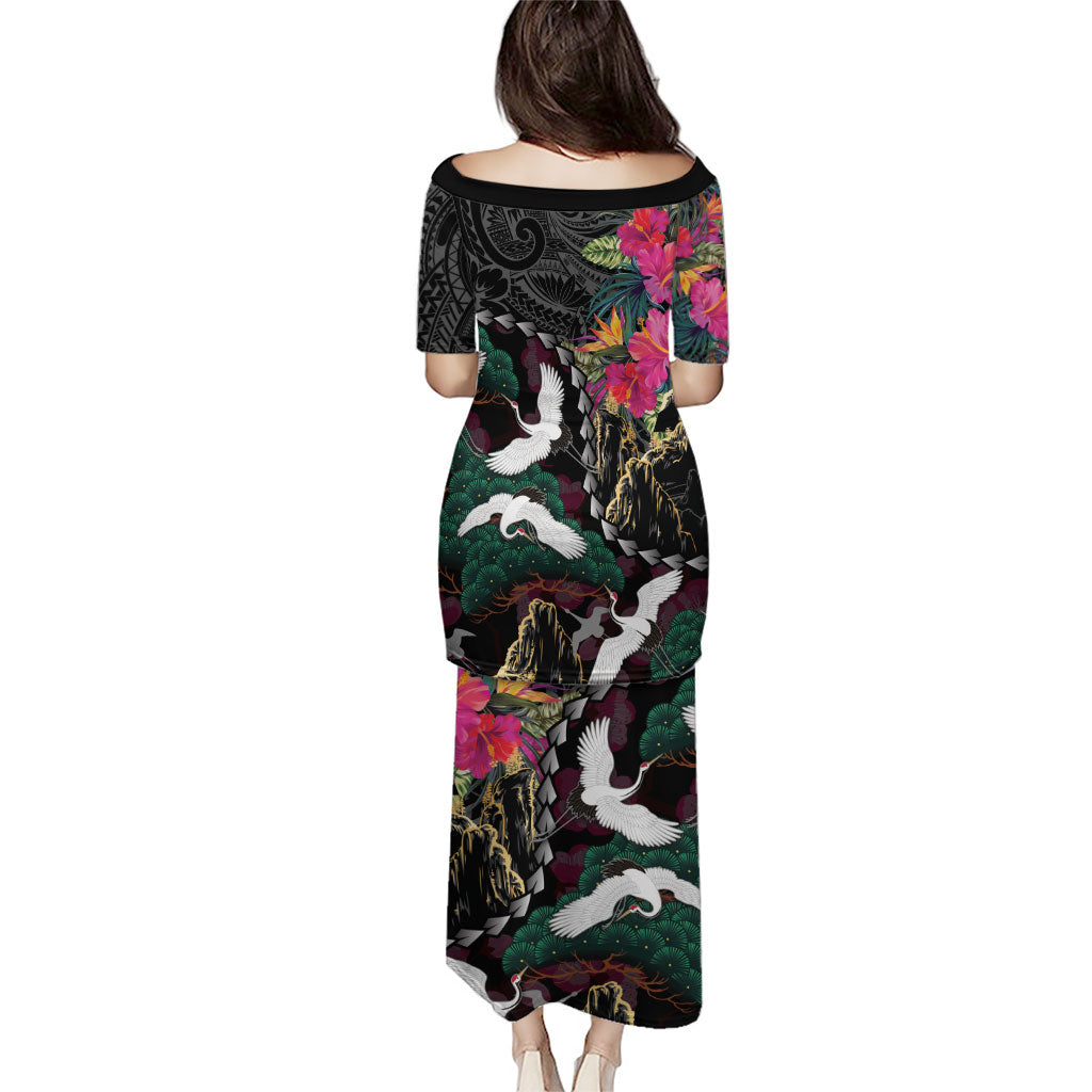 Hawaiian and Japanese Culture Family Matching Puletasi and Hawaiian Shirt Crane Sakura Hibiscus Tropical Vibes LT14 - Polynesian Pride