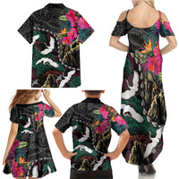 Hawaiian and Japanese Culture Family Matching Summer Maxi Dress and Hawaiian Shirt Crane Sakura Hibiscus Tropical Vibes LT14 - Polynesian Pride
