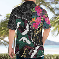 Hawaiian and Japanese Culture Hawaiian Shirt Crane Sakura Hibiscus Tropical Vibes