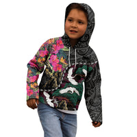 Hawaiian and Japanese Culture Kid Hoodie Crane Sakura Hibiscus Tropical Vibes