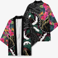 Hawaiian and Japanese Culture Kimono Crane Sakura Hibiscus Tropical Vibes