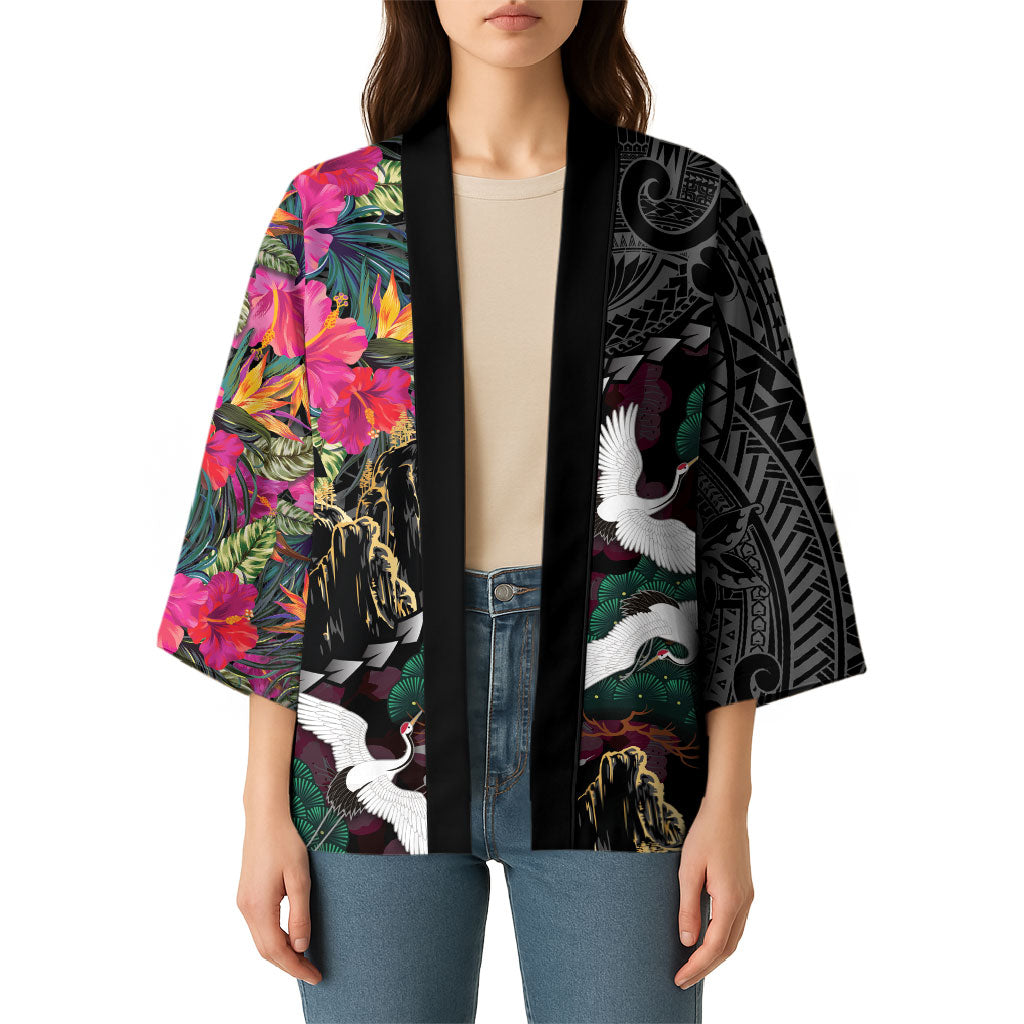Hawaiian and Japanese Culture Kimono Crane Sakura Hibiscus Tropical Vibes