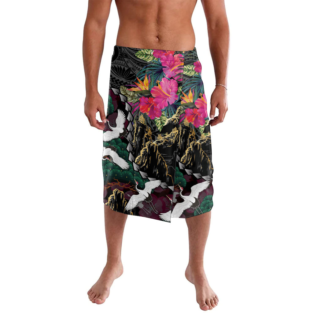 Hawaiian and Japanese Culture Lavalava Crane Sakura Hibiscus Tropical Vibes