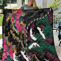 Hawaiian and Japanese Culture Quilt Crane Sakura Hibiscus Tropical Vibes
