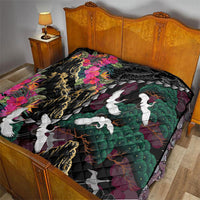 Hawaiian and Japanese Culture Quilt Crane Sakura Hibiscus Tropical Vibes