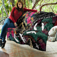 Hawaiian and Japanese Culture Quilt Crane Sakura Hibiscus Tropical Vibes