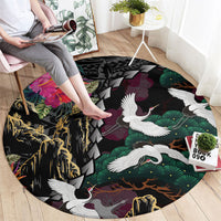 Hawaiian and Japanese Culture Round Carpet Crane Sakura Hibiscus Tropical Vibes