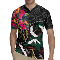 Hawaiian and Japanese Culture Rugby Jersey Crane Sakura Hibiscus Tropical Vibes