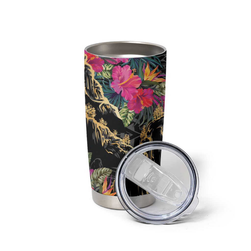 Hawaiian and Japanese Culture Tumbler Cup Crane Sakura Hibiscus Tropical Vibes