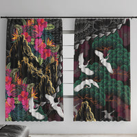 Hawaiian and Japanese Culture Window Curtain Crane Sakura Hibiscus Tropical Vibes