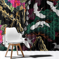 Hawaiian and Japanese Culture Window Curtain Crane Sakura Hibiscus Tropical Vibes