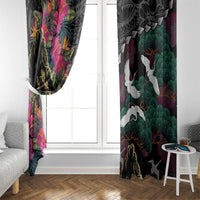 Hawaiian and Japanese Culture Window Curtain Crane Sakura Hibiscus Tropical Vibes