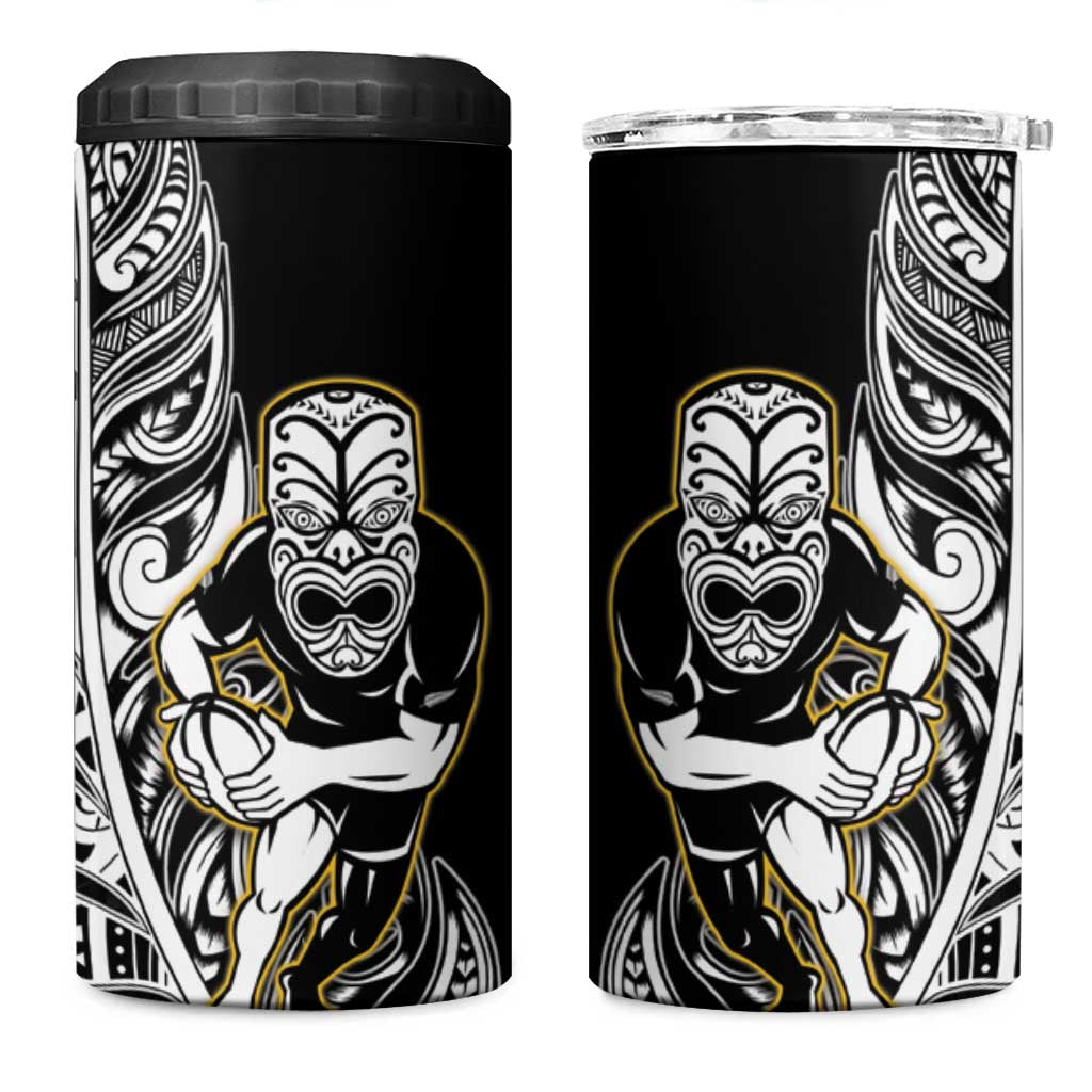 New Zealand Silver Fern Rugby 4 in 1 Can Cooler Tumbler All Black Maori Version Black LT14 One Size: 16 oz Black - Polynesian Pride