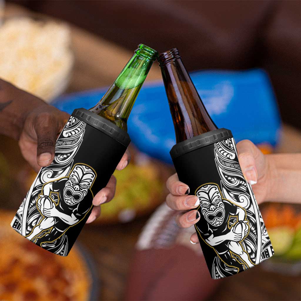 New Zealand Silver Fern Rugby 4 in 1 Can Cooler Tumbler All Black Maori Version Black LT14 - Polynesian Pride
