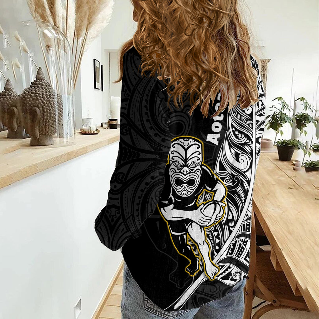 New Zealand Silver Fern Rugby Women Casual Shirt All Black Maori Version Black LT14 - Polynesian Pride