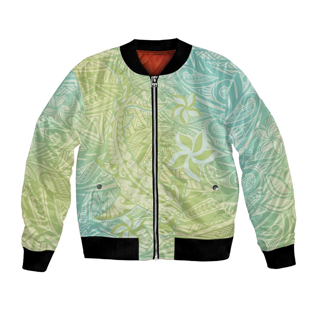 Baby Green Gradient Polynesia Bomber Jacket Hawaiian Tribal Hammerhead Shark Tattoo