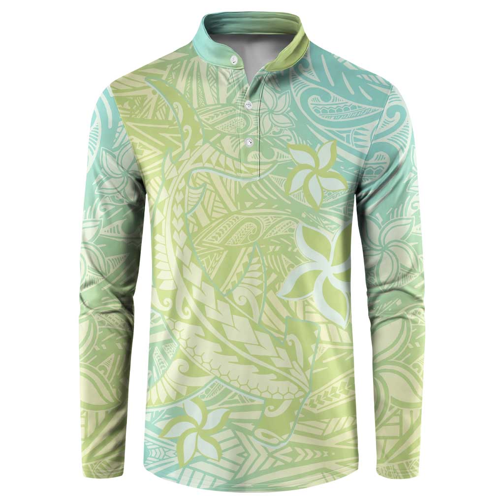 Baby Green Gradient Polynesia Button Sweatshirt Hawaiian Tribal Hammerhead Shark Tattoo