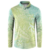 Baby Green Gradient Polynesia Button Sweatshirt Hawaiian Tribal Hammerhead Shark Tattoo
