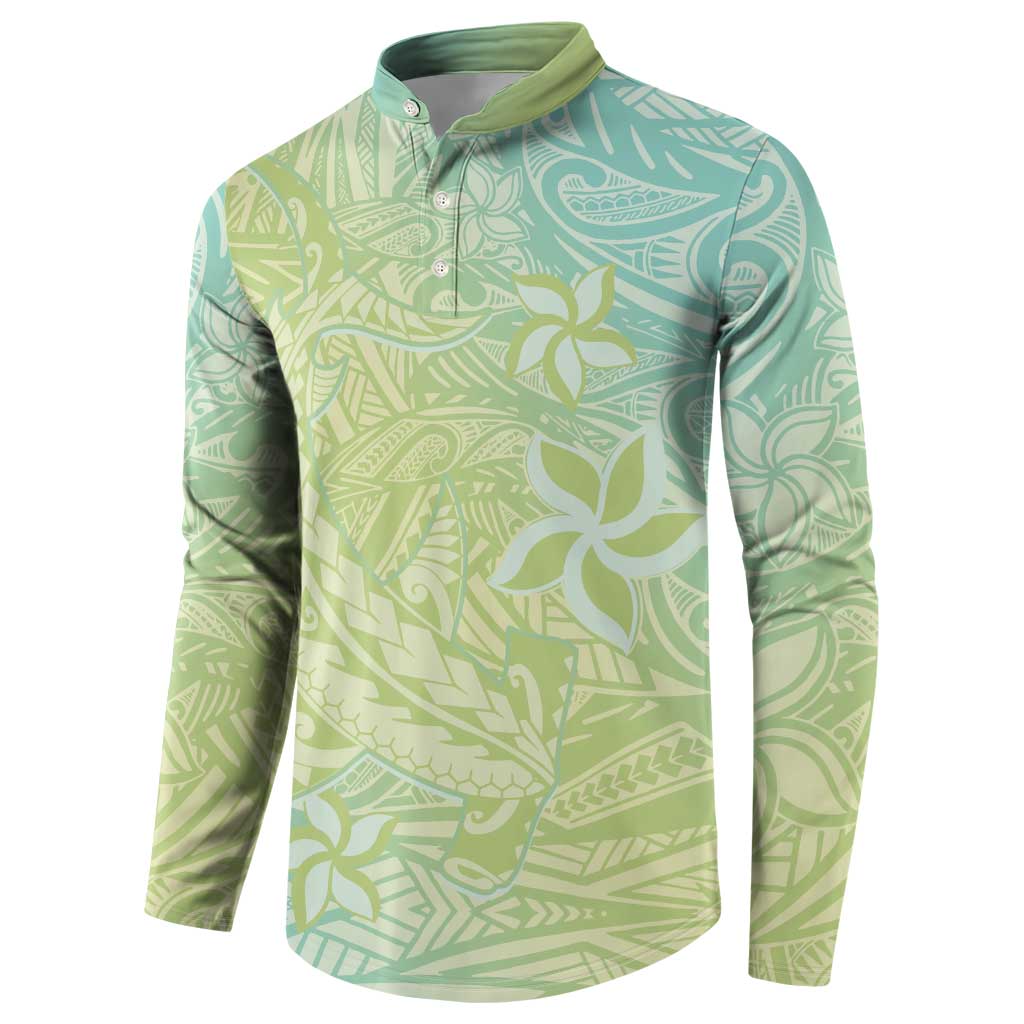 Baby Green Gradient Polynesia Button Sweatshirt Hawaiian Tribal Hammerhead Shark Tattoo