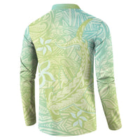 Baby Green Gradient Polynesia Button Sweatshirt Hawaiian Tribal Hammerhead Shark Tattoo