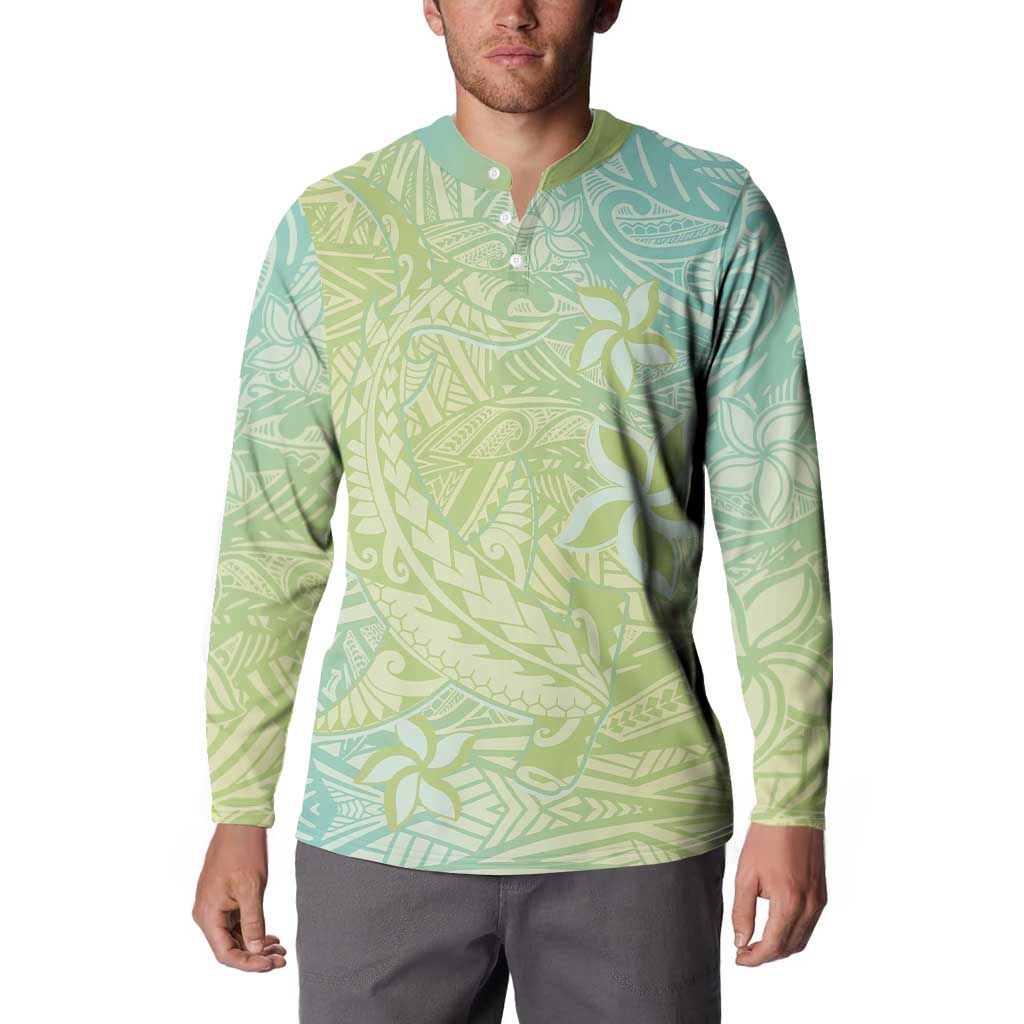 Baby Green Gradient Polynesia Button Sweatshirt Hawaiian Tribal Hammerhead Shark Tattoo