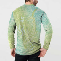 Baby Green Gradient Polynesia Button Sweatshirt Hawaiian Tribal Hammerhead Shark Tattoo
