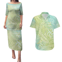 Baby Green Gradient Polynesia Couples Matching Puletasi and Hawaiian Shirt Hawaiian Tribal Hammerhead Shark Tattoo LT14 Baby Green - Polynesian Pride