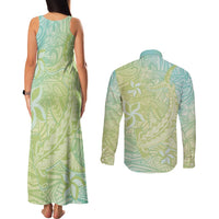 Baby Green Gradient Polynesia Couples Matching Tank Maxi Dress and Long Sleeve Button Shirt Hawaiian Tribal Hammerhead Shark Tattoo LT14 - Polynesian Pride
