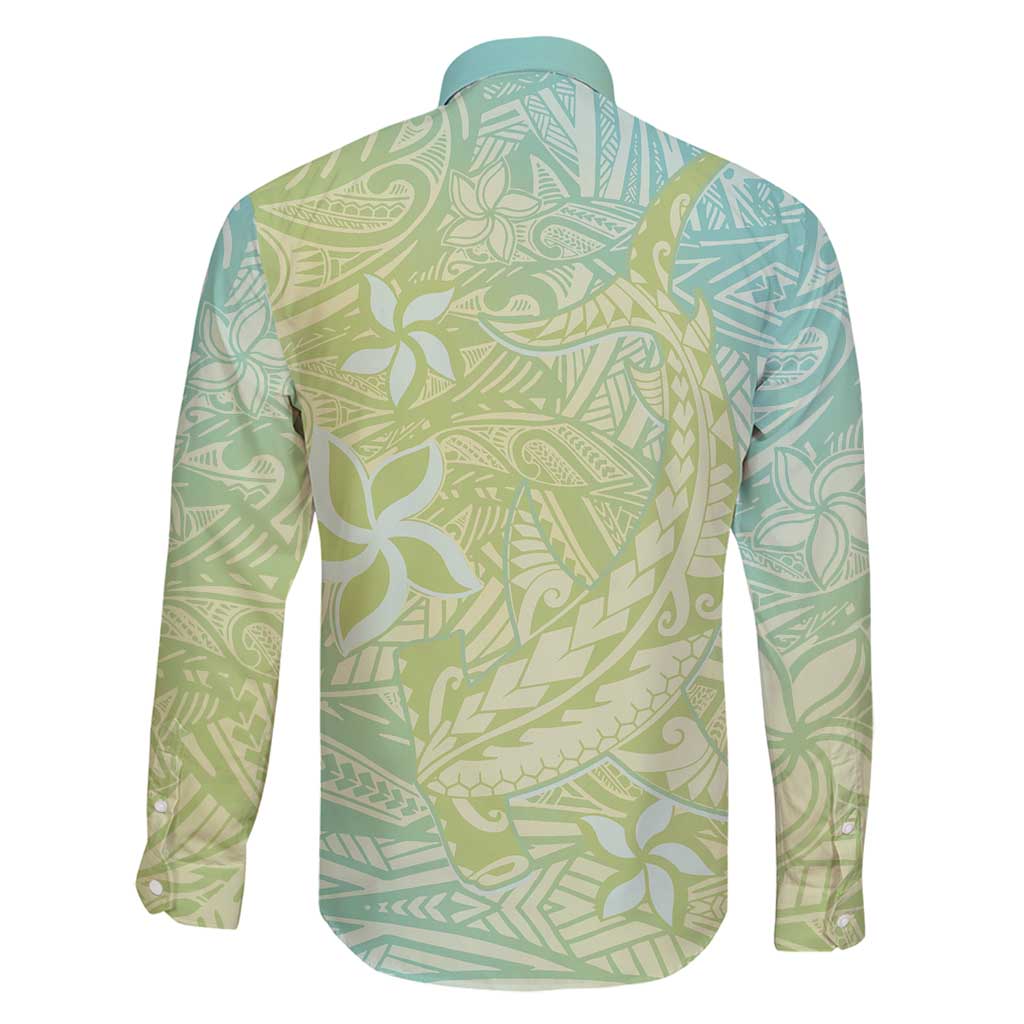 Baby Green Gradient Polynesia Family Matching Long Sleeve Bodycon Dress and Hawaiian Shirt Hawaiian Tribal Hammerhead Shark Tattoo