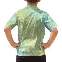 Baby Green Gradient Polynesia Family Matching Off Shoulder Short Dress and Hawaiian Shirt Hawaiian Tribal Hammerhead Shark Tattoo