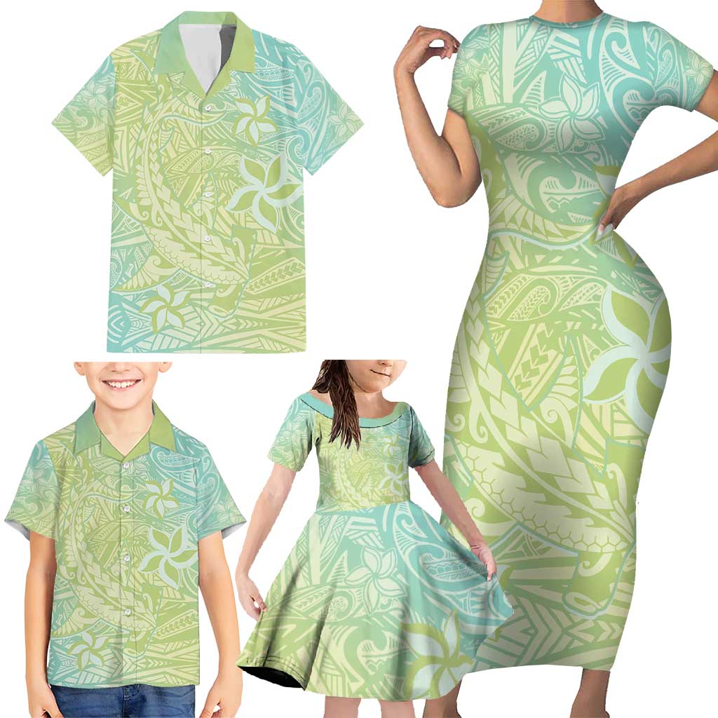 Baby Green Gradient Polynesia Family Matching Short Sleeve Bodycon Dress and Hawaiian Shirt Hawaiian Tribal Hammerhead Shark Tattoo LT14 - Polynesian Pride