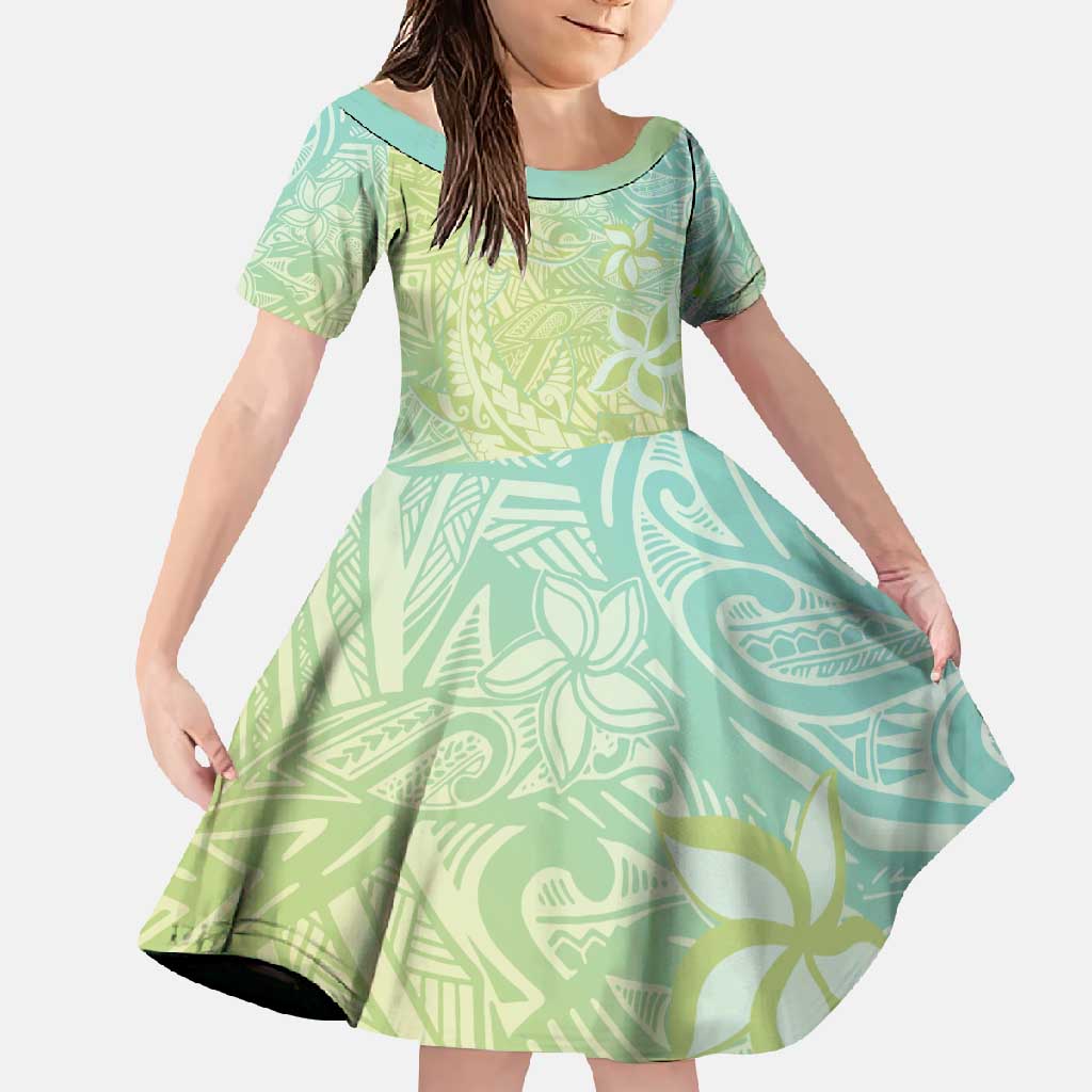 Baby Green Gradient Polynesia Family Matching Tank Maxi Dress and Hawaiian Shirt Hawaiian Tribal Hammerhead Shark Tattoo LT14 Daughter's Dress Baby Green - Polynesian Pride