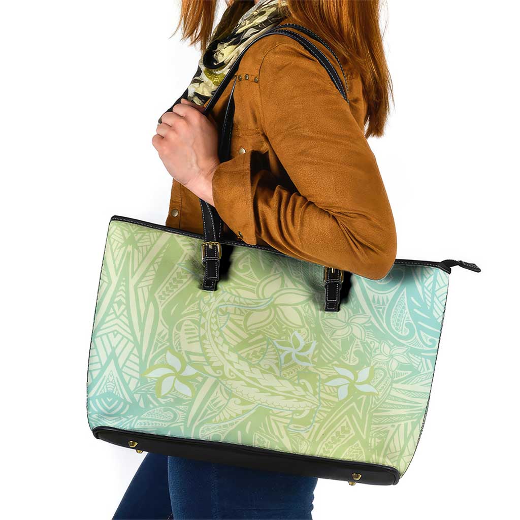 Baby Green Gradient Polynesia Leather Tote Bag Hawaiian Tribal Hammerhead Shark Tattoo LT14 Baby Green - Polynesian Pride