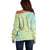 Baby Green Gradient Polynesia Off Shoulder Sweater Hawaiian Tribal Hammerhead Shark Tattoo