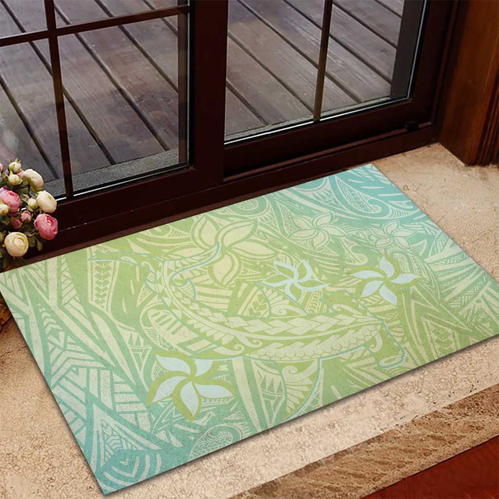 Baby Green Gradient Polynesia Rubber Doormat Hawaiian Tribal Hammerhead Shark Tattoo