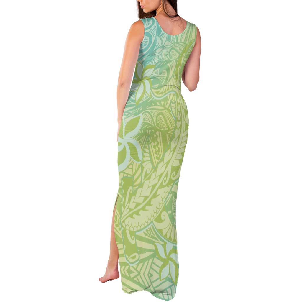 Baby Green Gradient Polynesia Tank Maxi Dress Hawaiian Tribal Hammerhead Shark Tattoo