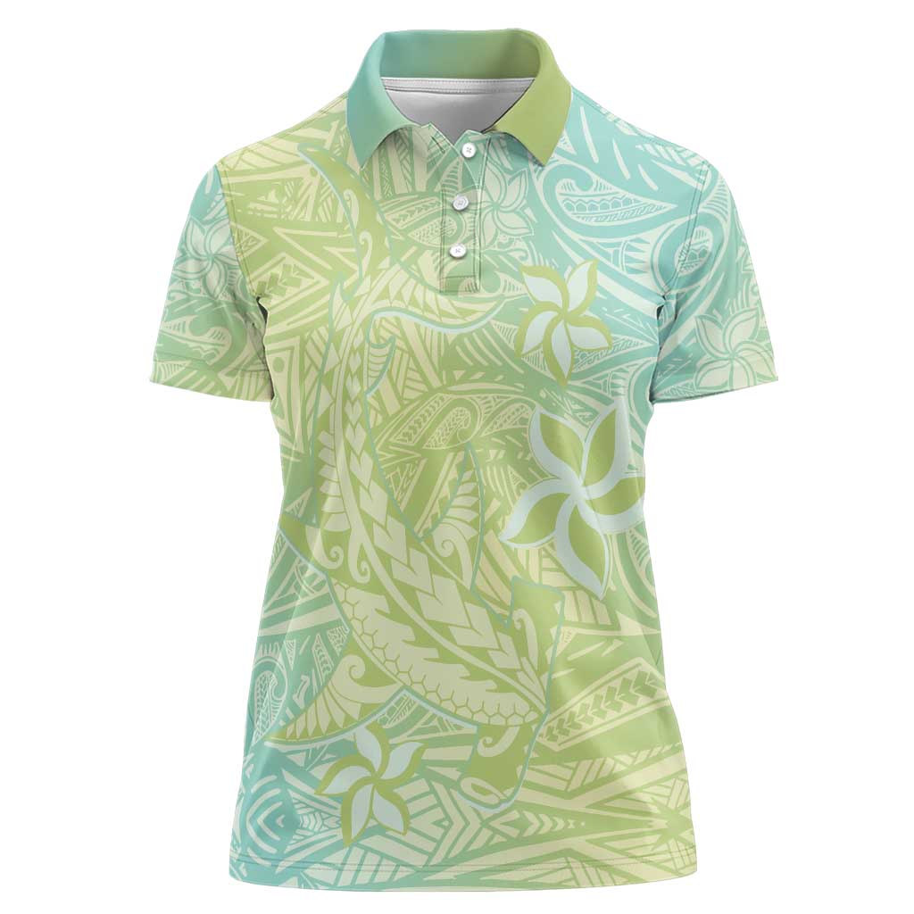 Baby Green Gradient Polynesia Women Polo Shirt Hawaiian Tribal Hammerhead Shark Tattoo